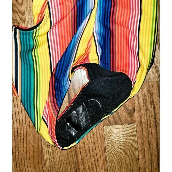 Anthropologie's ONIA Striped One Piece Low Back Rasta Swimsuit Women's Size XL - Picture 3 of 4